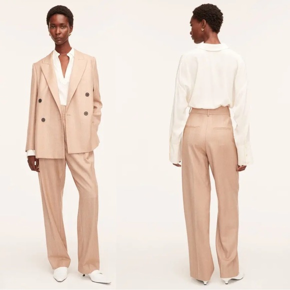 Rebecca Taylor Wool Blend Herringbone Pleated Trouser Pants Tan Size 6 - Picture 1 of 7
